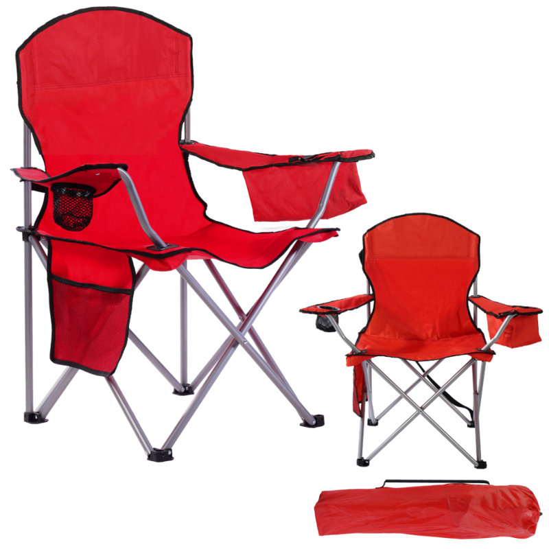 2-Pack of Camping Chairs With Built-in Mini Ice Cooler, Storage Pocket, Cup Holder, Carry Bag Perfect For Camping, Tailgating, Fishing, Beach, And Lawn
