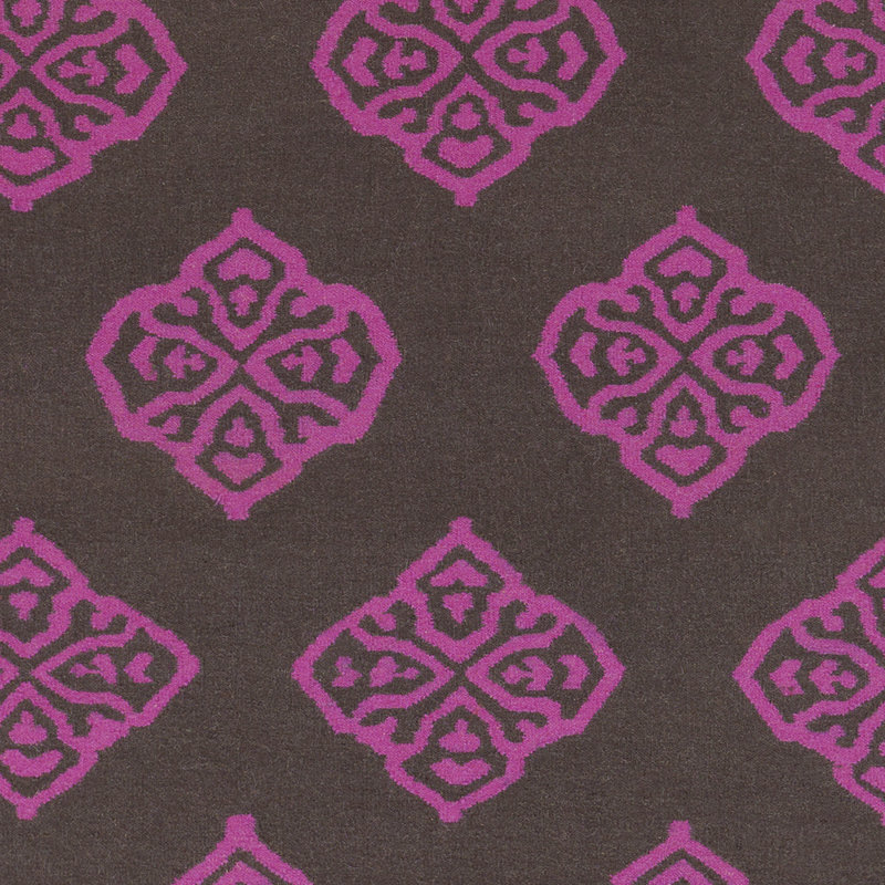 Tapis brun / magenta en laine tissé à la main Atkins, Rectangle 3 pi 6 po x 5 pi 6 po