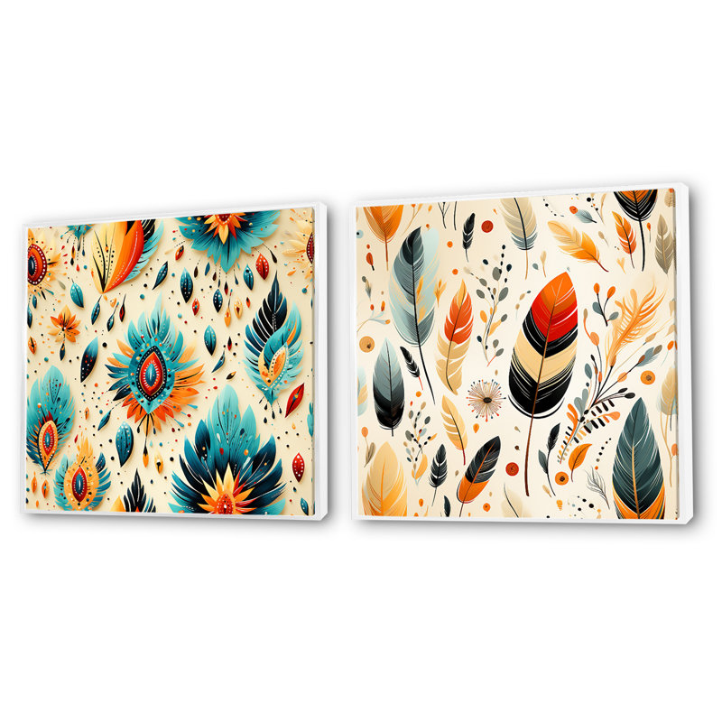 Thane - Ensemble de 2 collages carrés botaniques abstraits, H 36 po x l 73 po, Cadre flottant blanc