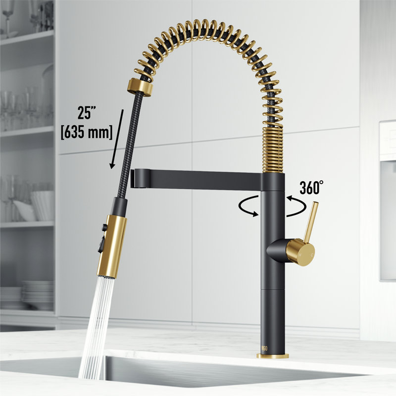 Edison Pro 20" H 1-handle Pull-Down 3-Function Sprayer Kitchen Faucet, Brushed Gold/Matte Black