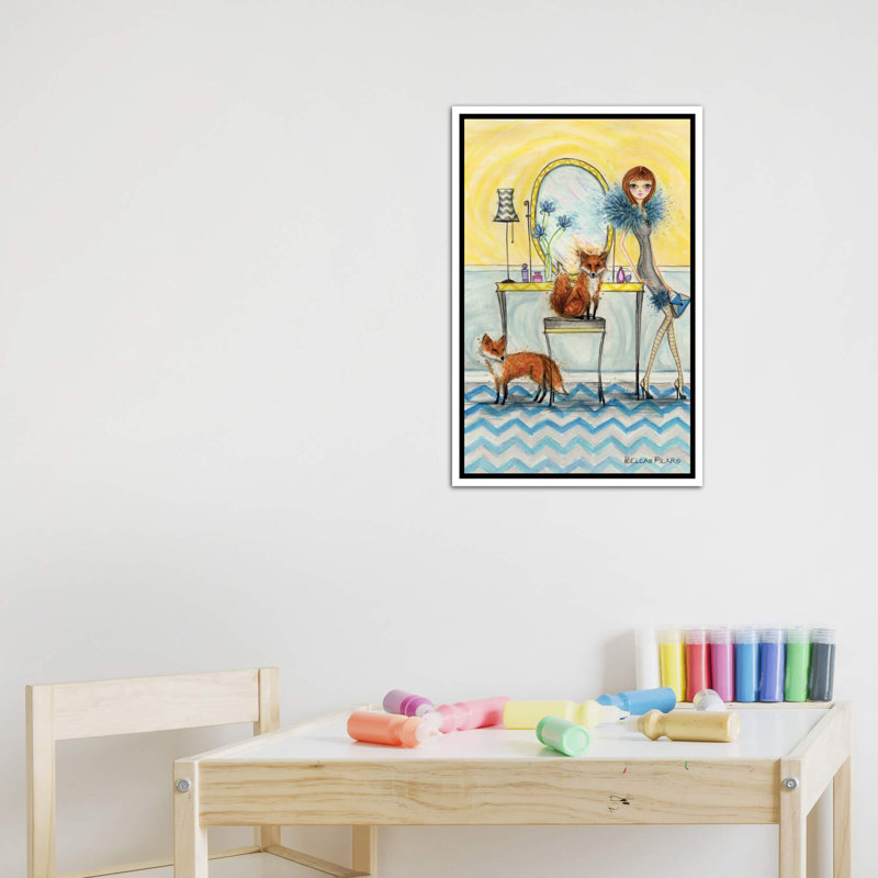 Art fiona et fox, H 40 po x l 26 po x P 1,5 po, Toile blanche encadrée