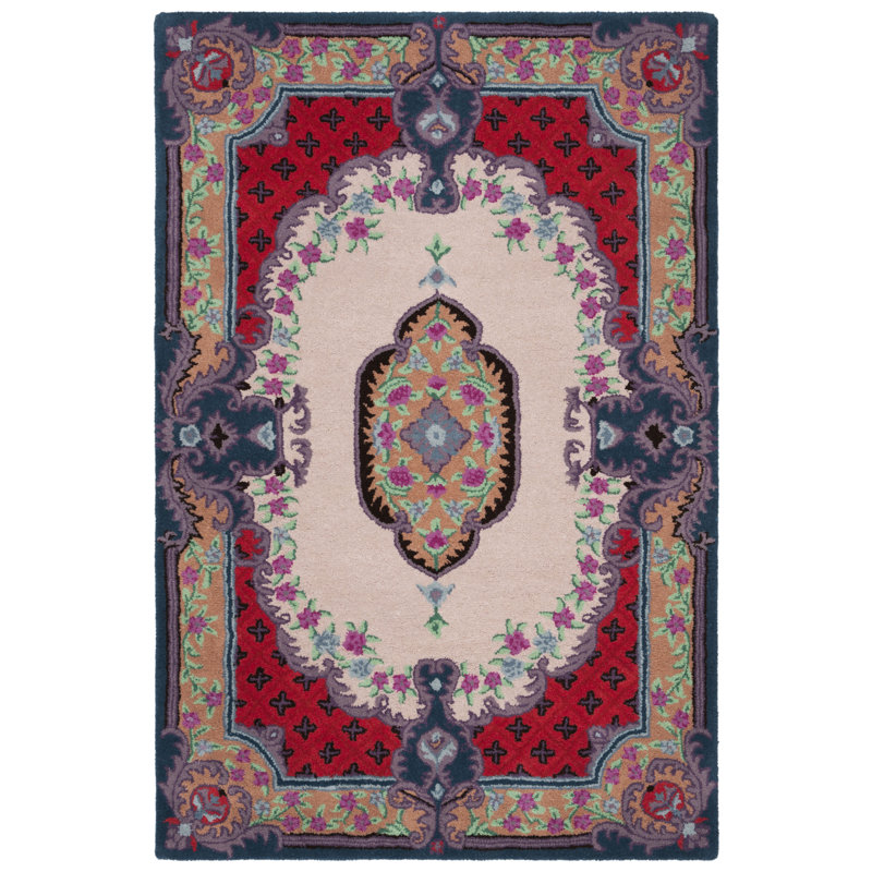 Blokzijl Southwestern Handmade Tufted Wool Ivory/Pink Area Rug, Rectangle 9' x 12'