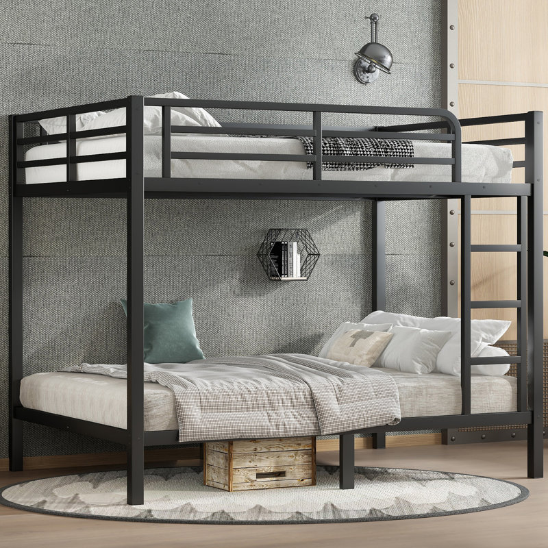 Lit superposé simple en métal pour adolescents et adultes - Économie d'espace, silencieux, sans sommier, noir, Noir