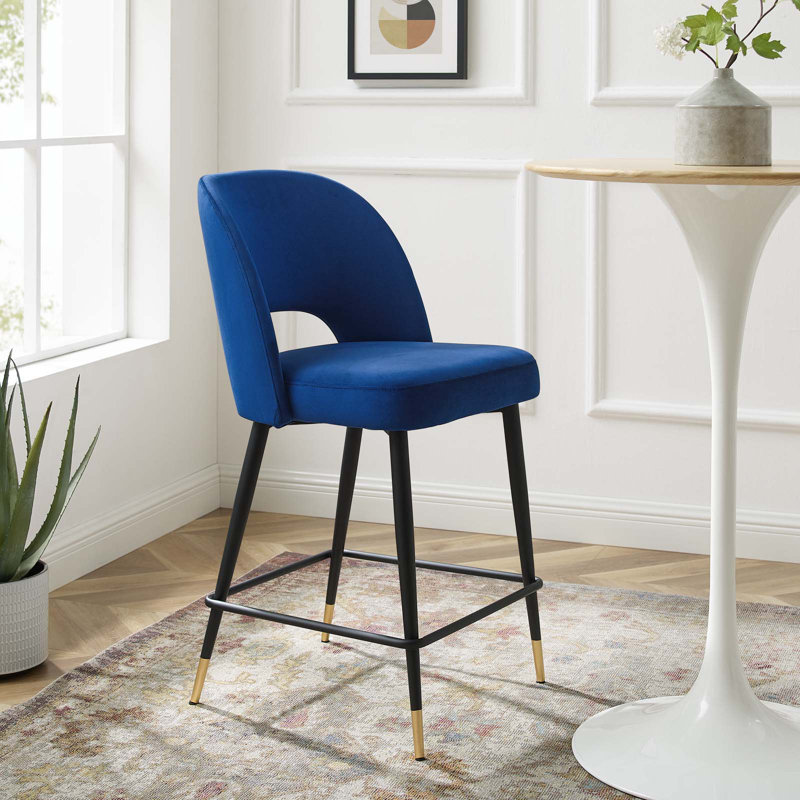 Tabouret de comptoir en velours gris anthracite Rouse Performance, Noir, Bleu marine