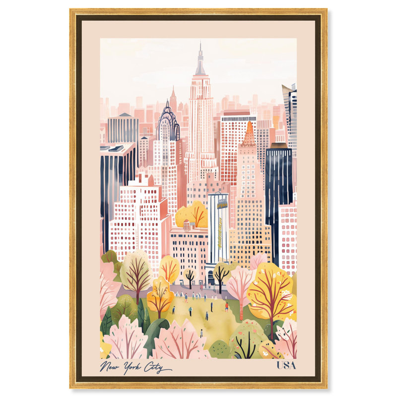 «Soft Spring New York Canvas», art de voyage par Art Remedy, Cadre doré, H 37 po x l 25 po