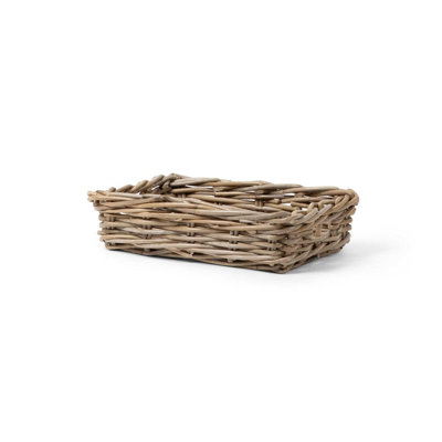 Grand plateau rectangulaire en rotin