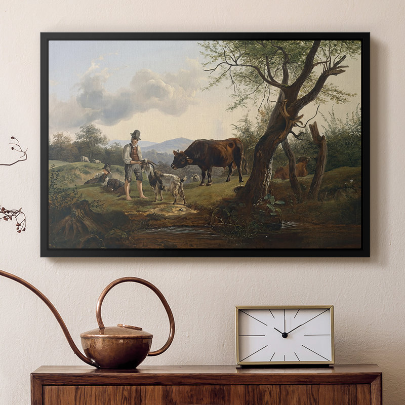 Berger avec Billy Goat, v. 1830 - Peinture encadrée sur toile tendue avec encadrement 1830, 16 x 24, Noir