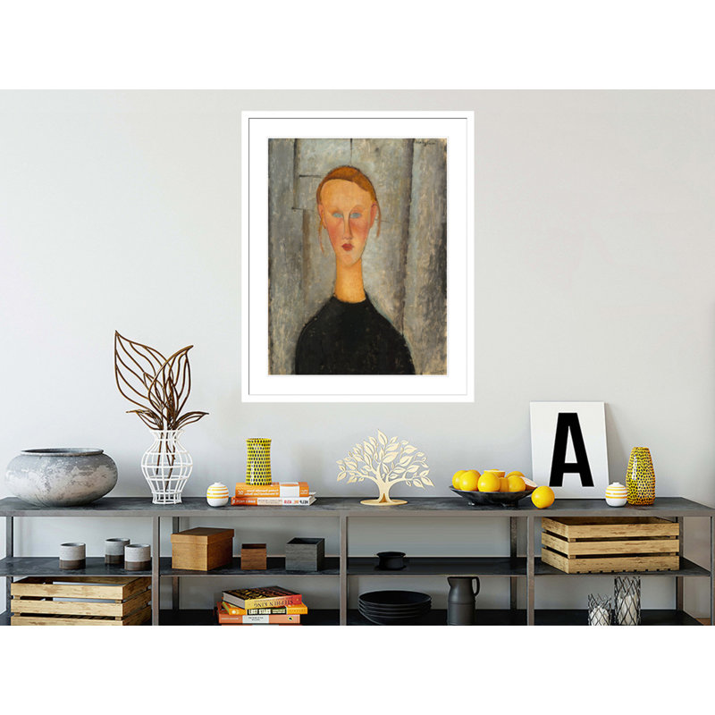 «Girl with Blue Eyes» par Amedeo Modigliani - Estampe numérique encadrée, H 21,66 po x l 17,75 po