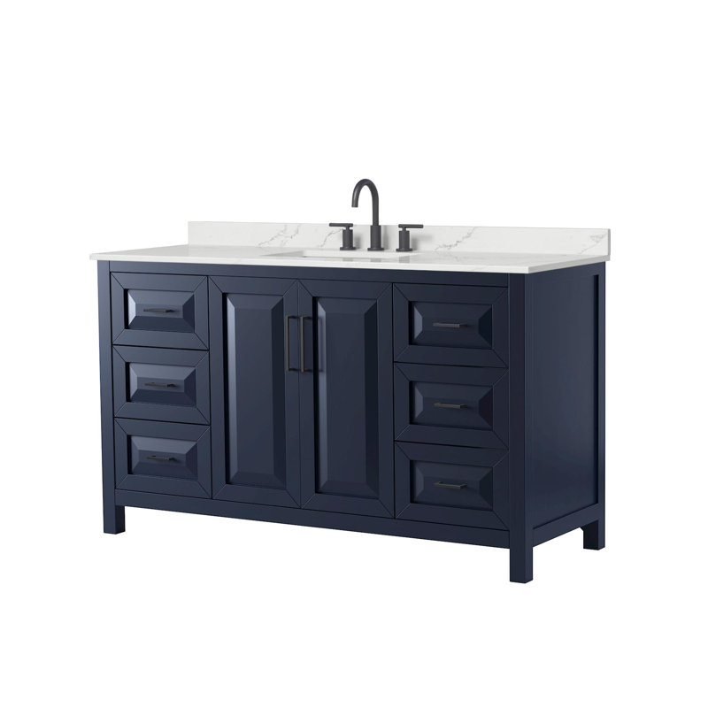 Daria 60 in. Vanity, White Quartz, Blue, Matte Black