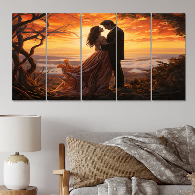 " Romantic Couple Landscape Luminous Embrace V " 5 - Pieces