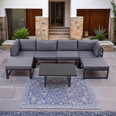 Outdoor Modular Metal Garden Sofa With Coffee Table & Ottoman