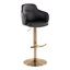 Tabouret de bar réglable avec pivot en métal doré et similicuir noir avec repose-pieds arrondi en T - ensemble de 2