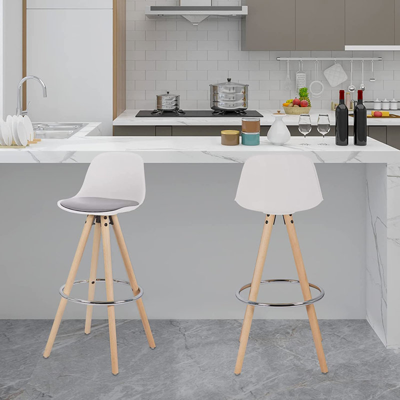 Ayala Upholstered Counter Stool with Solid Wood Frame, Grey/White