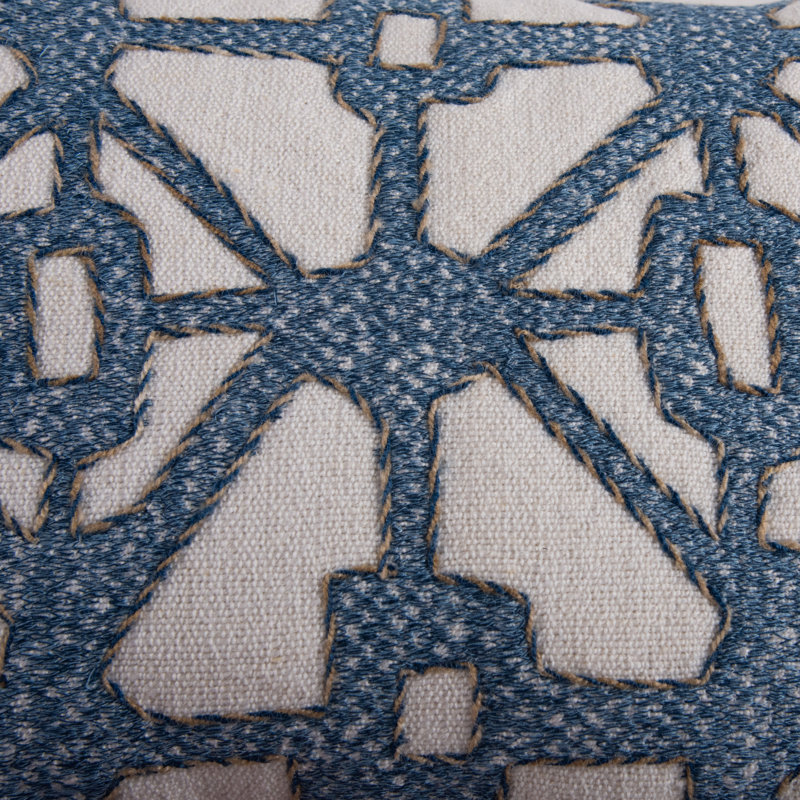 Ivory and Sky Blue Embroidered Rectangular Down Pillow