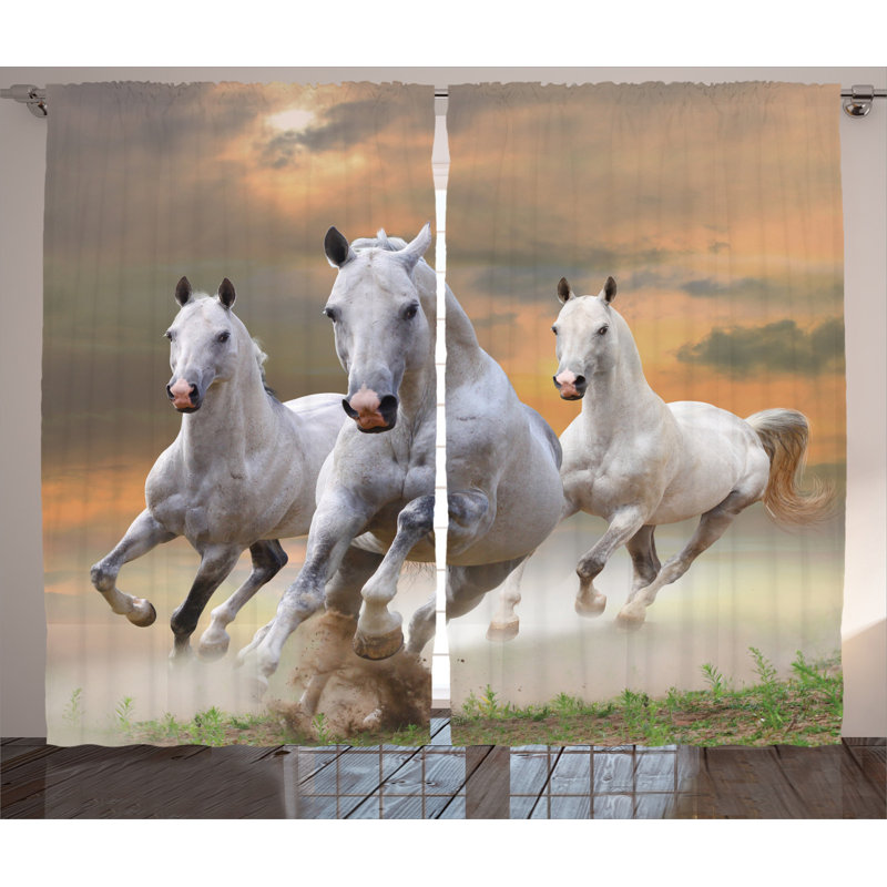 Horses Semi-Sheer Rod Pocket Curtain Panels, 54" x 96"