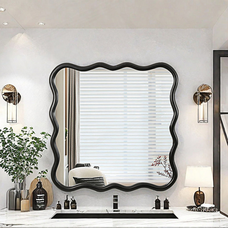 Miroir Wavy, Carrée, 36,03 po x 36,03 po, Noir