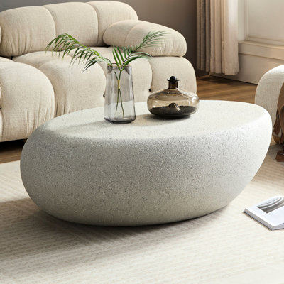 44.27'' Elliptical Fibreglass Work Table, Matte Rocks, No Assembly For Living Room Coffee Elliptical, Rocks Decorative