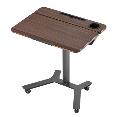 Bureau assis-debout mobile à hauteur réglable avec plateau inclinable, poste de travail compact 71,6 x 52,6 cm, capacité de 15 kg, levage pneumatique au pied pour la maison ou le bureau
