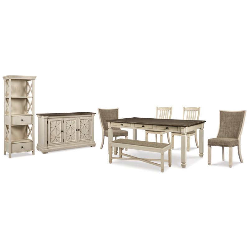 Bolanburg Dining Table 4 Chairs Bench Server and Display Cabinet