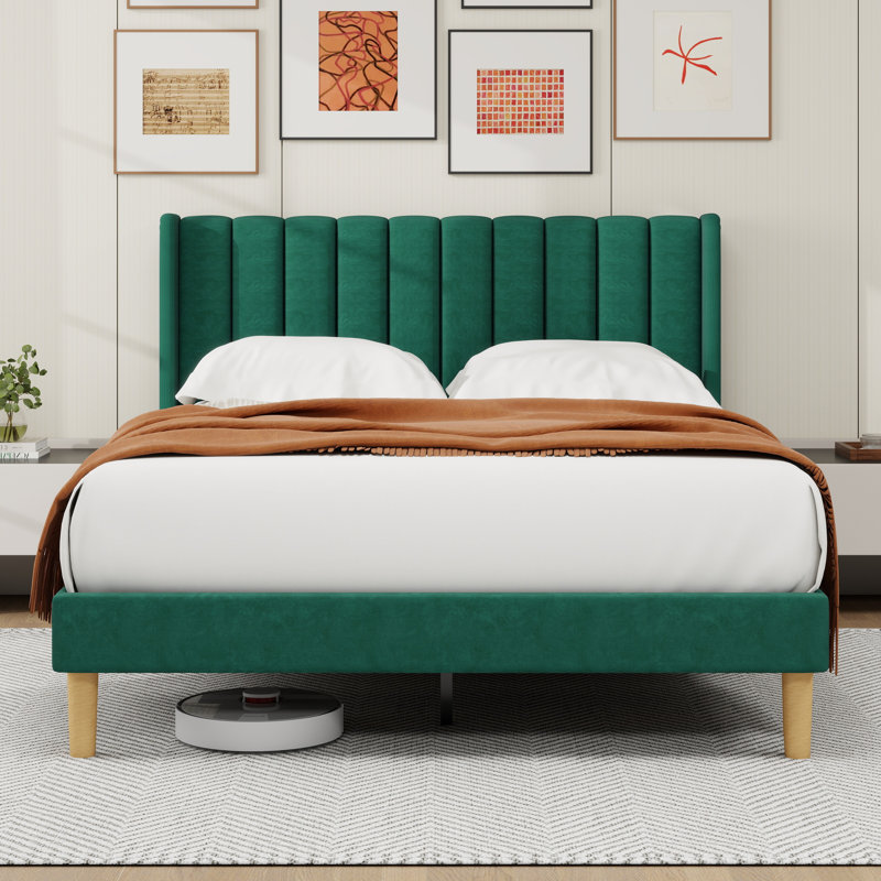 Sutter Upholstered Wingback Bed, Queen, Green