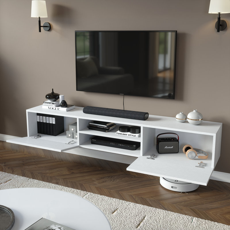Desmone 71'' Wide Floating TV Stand for TVs up to 80'', Wall-Mounted Entertainment Center, White, White