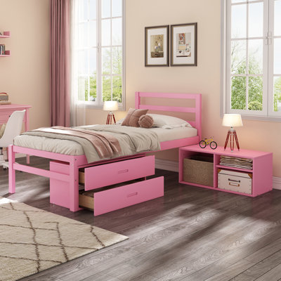 Size Wood Platform Bed With Removable Storage Shelves BuiltIn Two Storage Drawers For Added Convenience