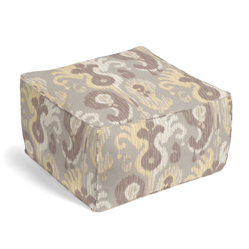 Upholstered Pouf, Straw Linen Blend/Rayon/Viscose