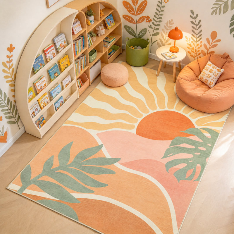 Tapis intérieur en laine Boho Sun, Orange, Rectangle 5 pi x 7 pi