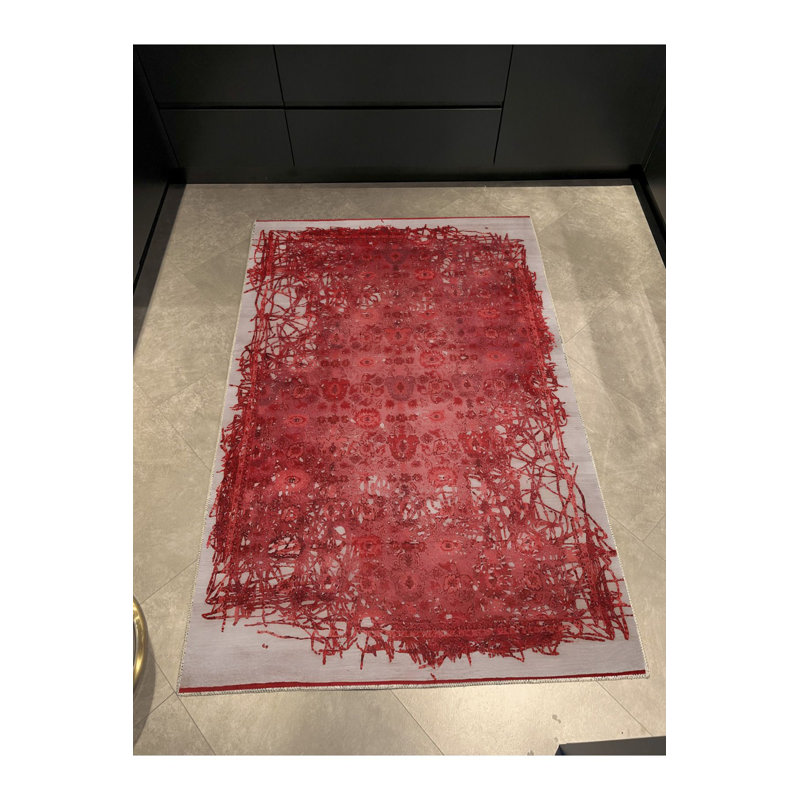 Tapis décoratif rouge à motif abstrait de lierre, Sous-tapis rectangulaire 4 pi 7 po x 6 pi 7 po inc