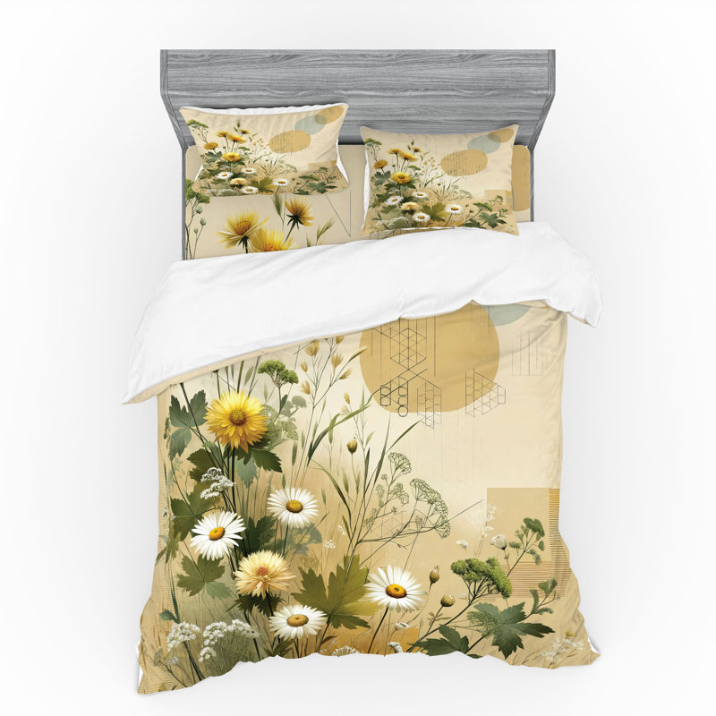Ensemble de literie à motif floral eucalyptus Ambesonne et moutarde vert sauge