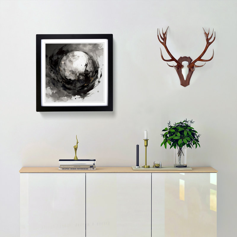 Moon Gestural Art No.1 - Framed Print, Black