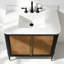 Meuble-lavabo autoportant en bois massif 36 po Mid-Century avec plateau en marbre 36 po-104916605