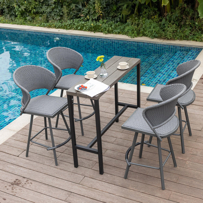 Roca Rectangular Steel Outdoor Bar Table, Gray