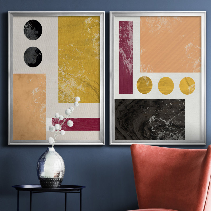 Essie Abstract I - Ensemble de 2 reproductions d'art, H 18,5 po x l 49 po x P 1,5 po, Toile encadrée argentée, Pas de tapis