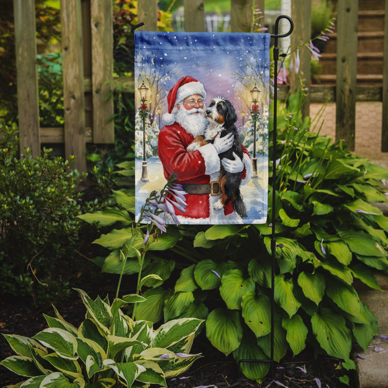 Bernedoodle avec le drapeau du jardin du Père Noël, Taille du jardin, Bernedoodle