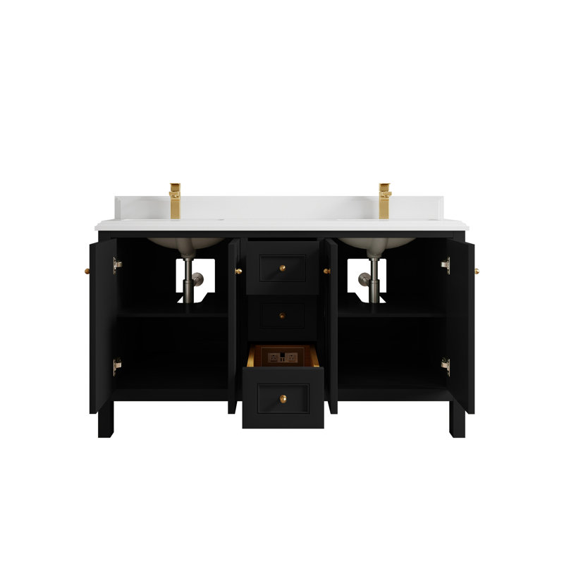 Nashville X P 22 po Meuble-lavabo double en D, Noir, Blanc