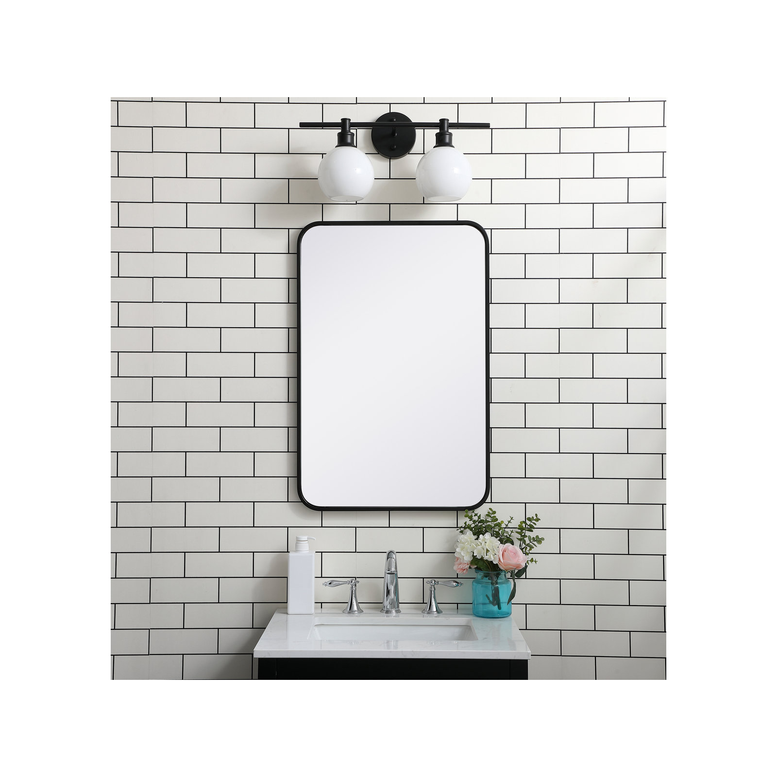 Sabine Metal Rounded Rectangle Wall Mirror, Black, 30'' H x 20'' W