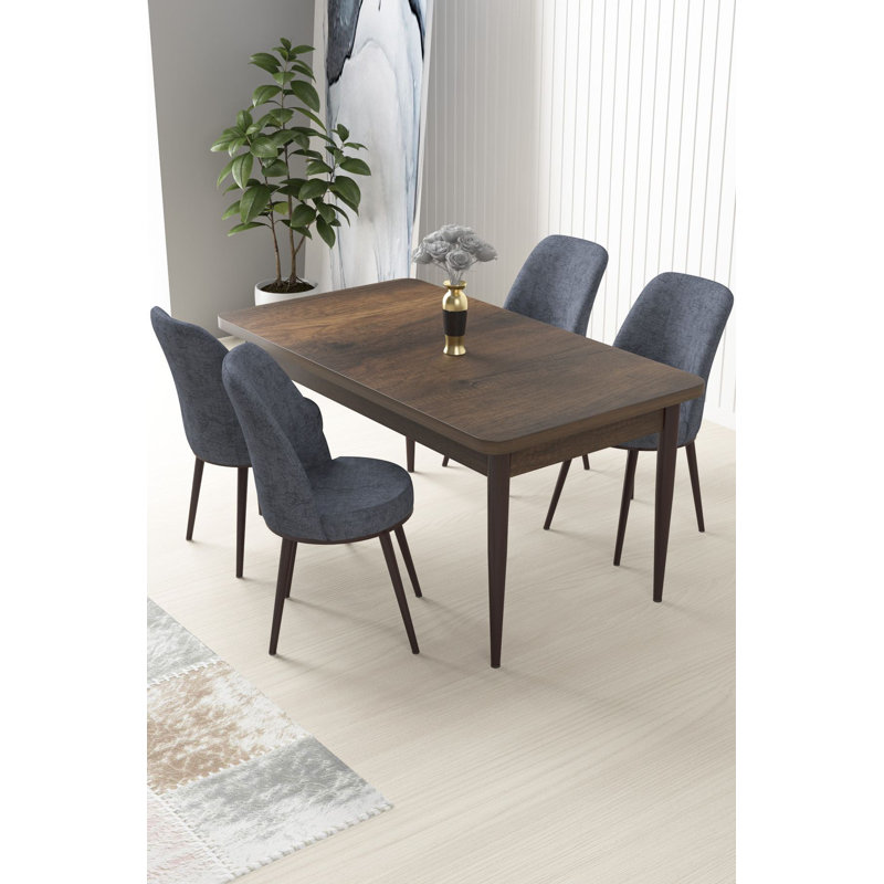 Ensemble de table et chaises de salle à manger moderne 5 pièces, couleur baroque et fumée | Table en carton 100% enduit de mélamine, table 43,3 po x 29,9 po x 27,9 po | Pieds en métal, tissu Jerry, sièges en mousse confortables, parfaits pour les espaces de salle à manger contemporains