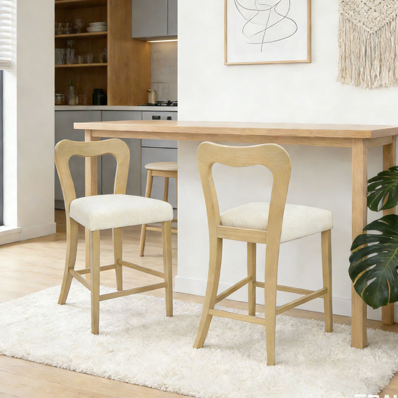 Ensemble de tabouret de comptoir, Beige, Cendre naturelle