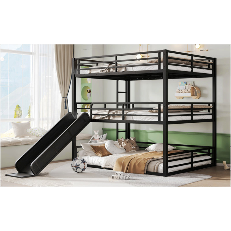 Bunk Bed With Slide, Queen Over Queen Over Queen