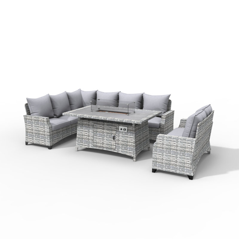 Ensemble de conversation en osier pour 8 personnes avec coussins