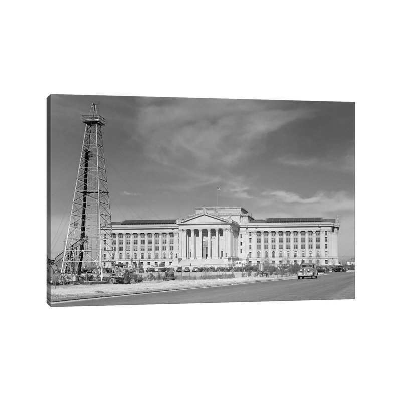 1940s Capitol Building With Oil Derrick In Foreground Oklahoma City Oklahoma USA - Wrapped Canvas Print