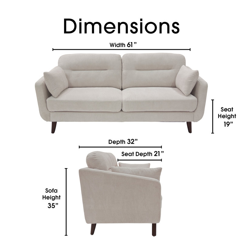 Serta Sierra 61" Flared Arm Loveseat, Ivory, 35" H x 61" W x 32" D