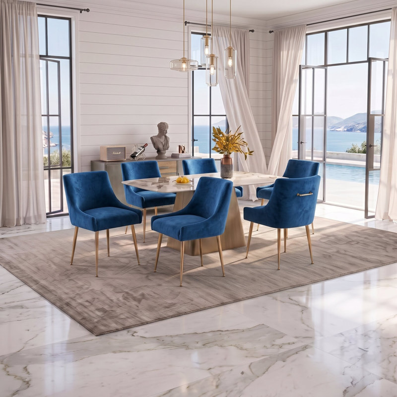 Chaise de salle à manger en velours Ankitha, Bleu marine