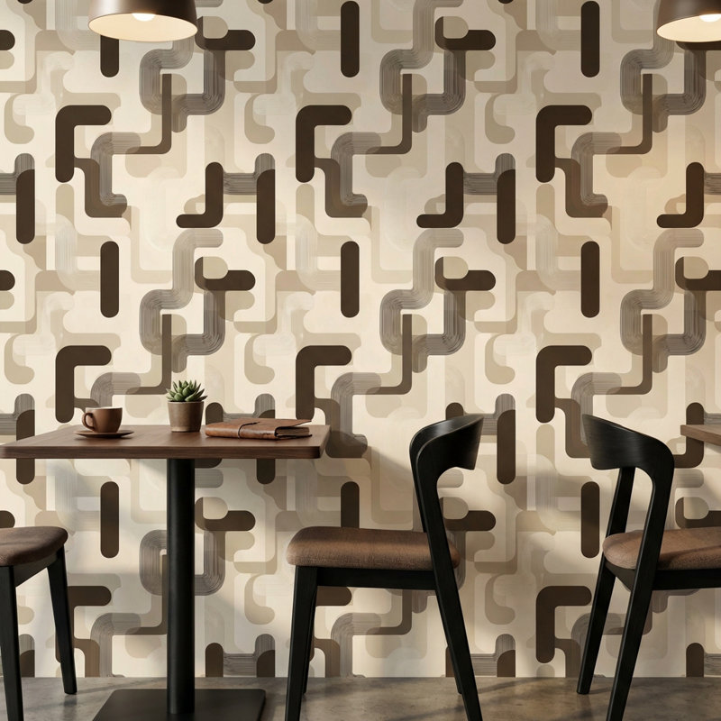 Papier peint fond blanc Mid Century Modern, Texturé non collé