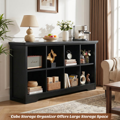 50" Long Console Table, Farmhouse Narrow Sofa Table With 8 Cubies, Behind Couch Table
