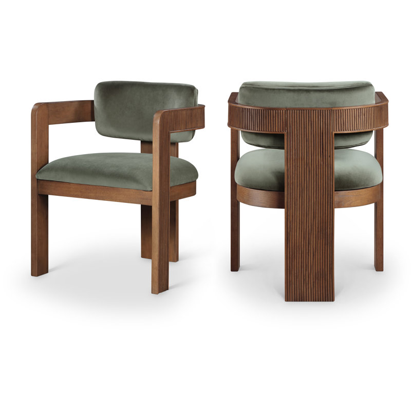 Chaise rembourrée Sacha Frink, Velours vert, Brun noyer