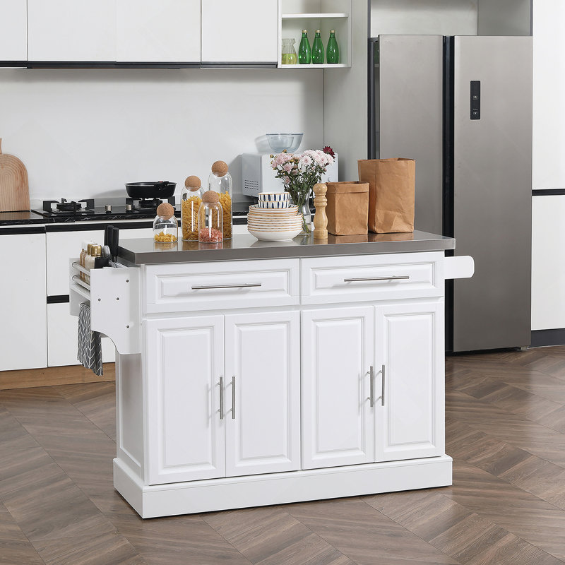 Rolling Kitchen Island, White, White