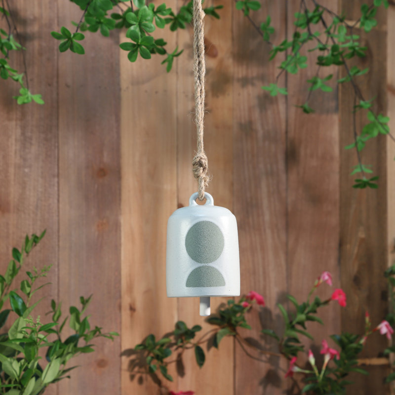 Carillon Hitzel en grès céramique suspendu avec corde de jute., Beige