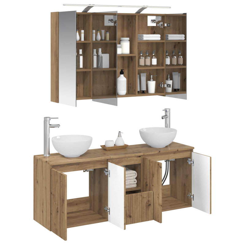 Vanity & Mirror Set, Medium Wood